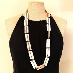 White Rectangle Shells Brown Rope Necklace